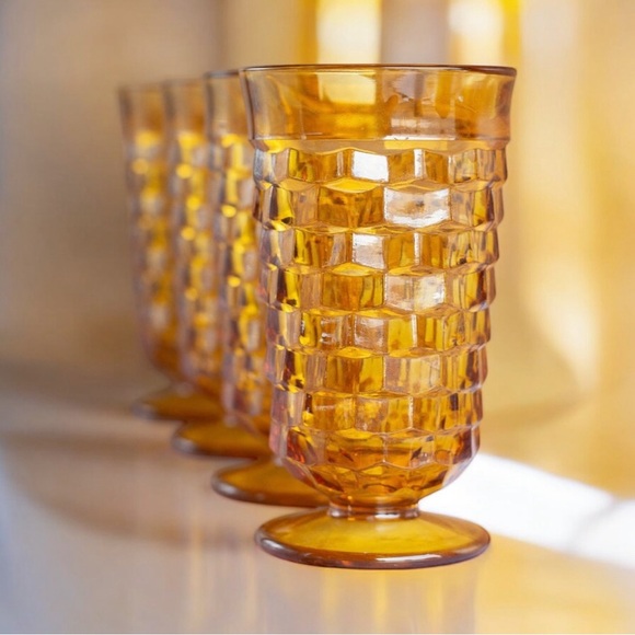 Whitehall 4 pc 14 oz Golden Amber Glass Cooler Set #2487 by Indiana Glass w Box - Picture 3 of 16